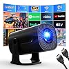 [Built-in Apps & Smart OS] Smart Projector with WiFi and Bluetooth, 1080P FHD 4K Support, Projector with Auto Keystone, Stereo Speaker, Compatible with HDMI/TV Stick/USB, Portable Projector, Black
