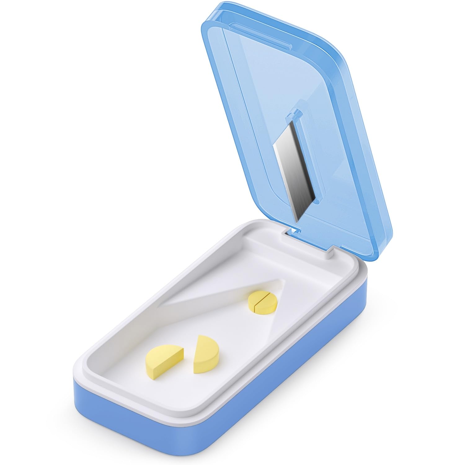 BUG HULL Pill Cutter with Removable Silicone Liner, Sleek Pill Splitter, Pill Cutter Splitter for Small and Tiny Pills, Pill Cutters for Small or Large Pills Professional- Blue
