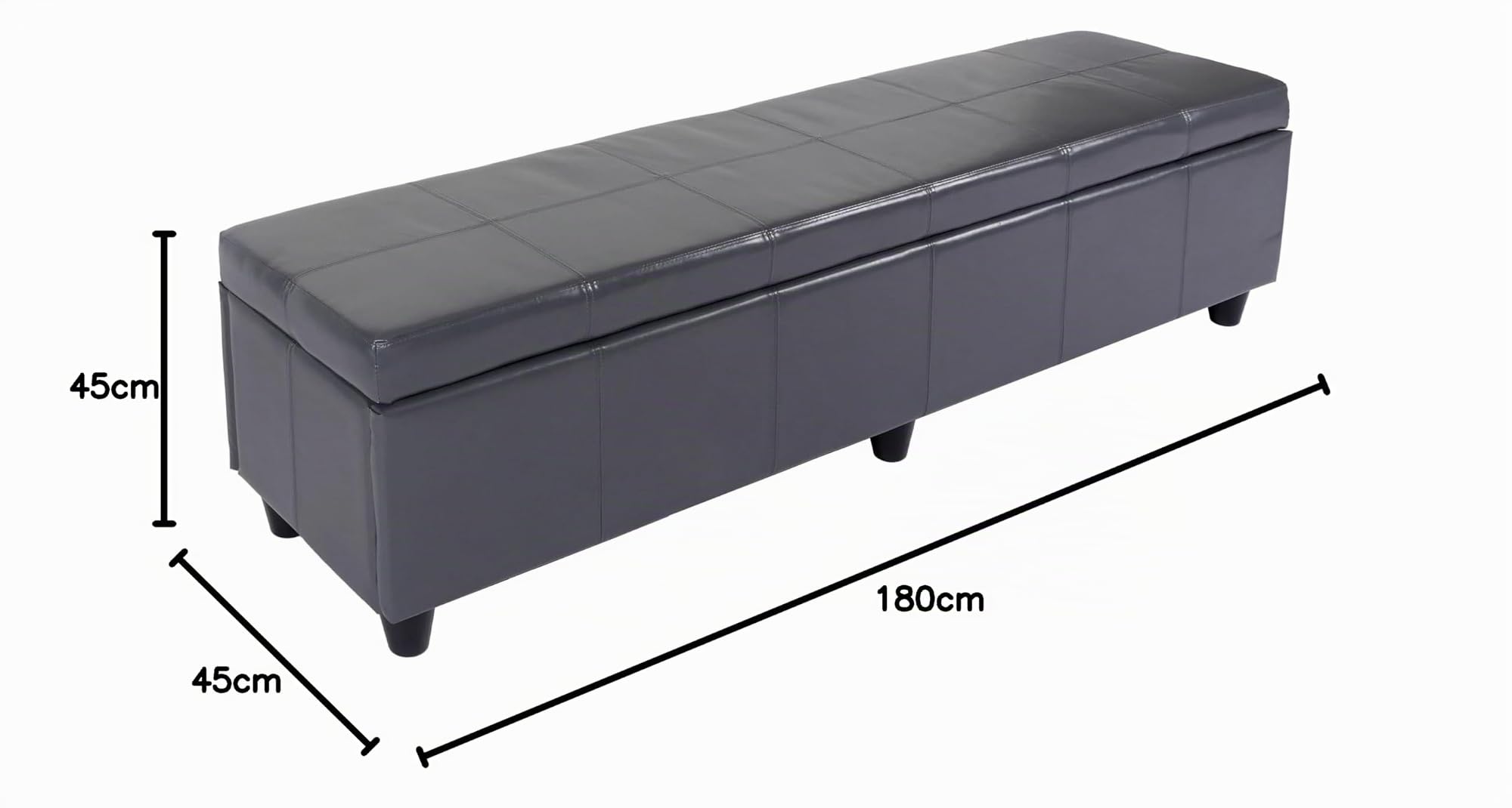 Berlinlodge Aufbewahrungs-Truhe Lars XXL HxBxT 45x180x45cm Stoff/Textil Dunkelgrau Sitzbank Bank Stauraum groß platzsparend Wohnzimmer Kinderzimmer Schlafzimmer
