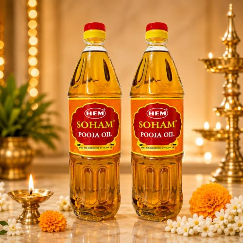 Image of HEM Soham Clove Pooja Oil 900ml, Pack of 2 | Premium Sacred Oil for Rituals, Lighting Diyas & Lamps | Long-Lasting Flame & Pure Aroma | Ideal for Daily Puja, Festivals & Ceremonies