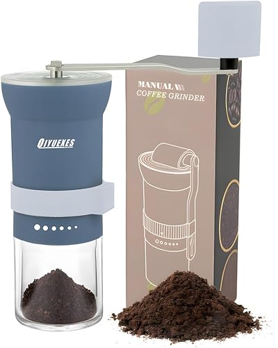 Miniatura 8 de Molinillo de café manual portátil con rebaba cónica y 6 ajustes de grosor ajustables, molinillo de frijoles de manivela para camping, senderismo y