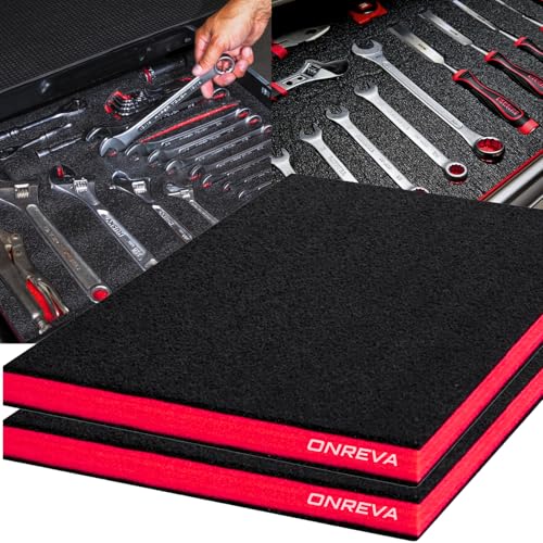 ONREVA Tool Box Foam 16x12x1 inch 2Pack Foam Inserts for Cases Polyethylene Storage Sheets for Toolbox Hard Case Tool Shadow Insert Kaizen Organizer Sheet Black with Red