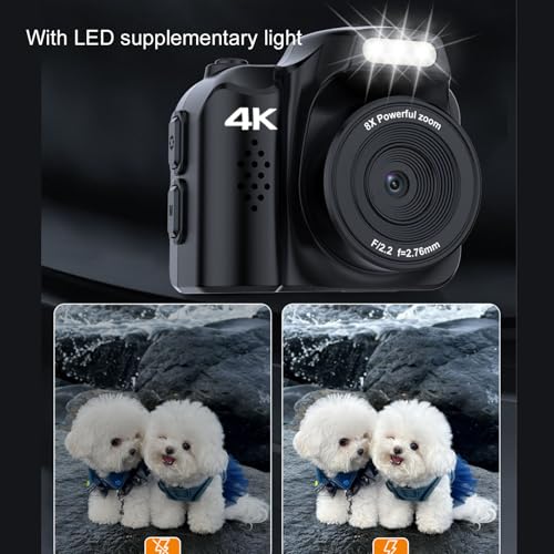 Image of banapoy Small Digital Camera, 4K HD 64MP Compact CCD Vlog Camera with LED Fill Light and 19 Retro Filters, for Students Travel Outdoor Photography (Black)