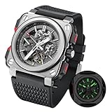 FEICE FM507 Men's Automatic Skeleton Mechanical Calendar Watch Black Silicone Strap Square Sport Luminous Dial 10ATM Waterproof Mens Sports Watch