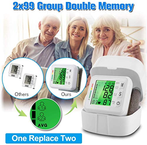 Topffy Blood Pressure Monitor,Automatic BP Machine Wrist Digital BP Cuff Large Tri-Backlit Rechargeable Pulse Rate Monitoring Meter 99 * 2 Reading Memory Wrist Blood Pressure Monitor for Home Use - Thumbnail 5