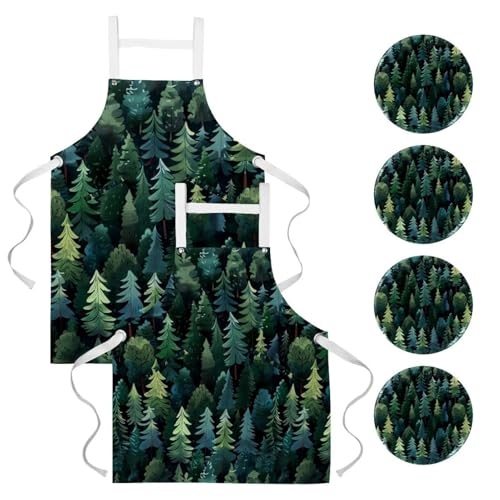 Tabliers de cuisine motif arbres lot de 2 pour cuisiner en famille