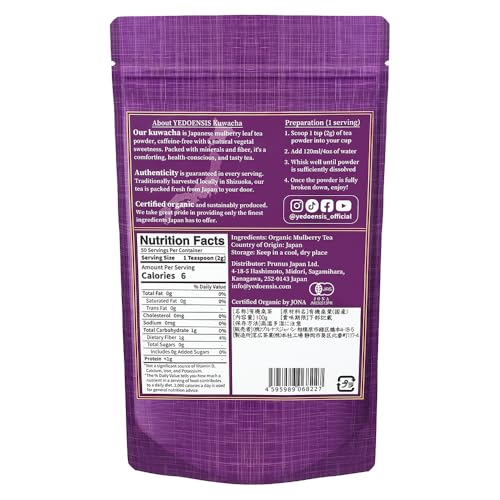 Image of YEDOENSIS Kuwacha Powder - Organic Japanese Mulberry Leaf Tea Powder, Vegan, Gluten-Free, Caffeine-Free (100g)