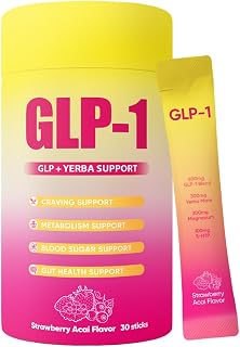 GLP-1 Drink Mix with Berberine, Chromium, 5-HTP, Yerba Mate & Magnesium - Dual-Action Craving & Gut Health | Strawberry Acai Flavor,Vegan, Sugar-Free, Non-GMO, 30 Packs