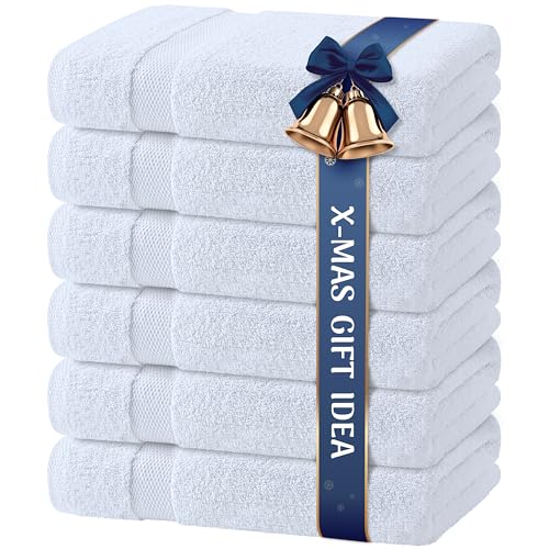 Wealuxe White Bath Towels 24×50 Inch, 6 Pack – Extra Absorbent Cotton Towel Set for Bathroom