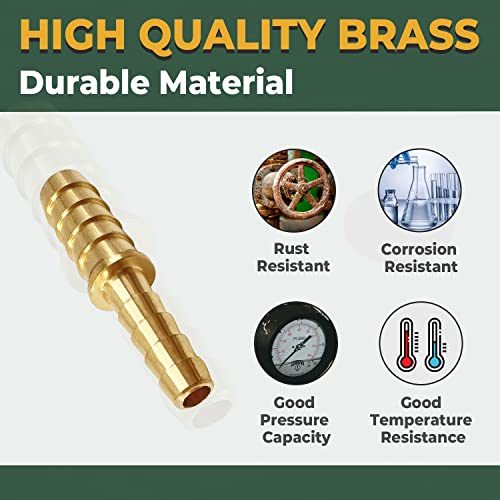 Lionmax Hose Barb Reducer Fittings 2 Pcs, 1/4'' To 3/8'' Barb Hose Id, Brass Hose Barb Splicer Mender Adapter, With 4 Hose Clamps, For Air/Water/Fuel #TOP2
