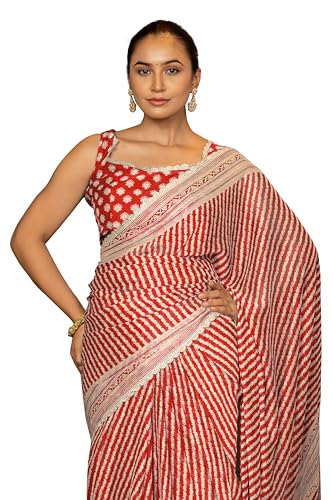 Image of MIRCHI FASHION Women Saree Leheriya Print Chiffon | Lightweight Traditional Sari for Farewell and Wedding Ceremonies with Unstitched Blouse Piece