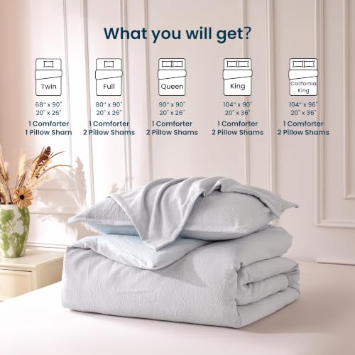 SLEEP ZONE Boho Duvet Cover Set Twin Size, Jacquard Leaf 2 Pieces Luxury Soft Breathable Duvet Cover with 1 Pillow Shams, Bedding Set for All Season, 68" × 90", Blue - image 7