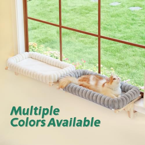 Image of Zakkart SnugCloud Cat Window Perch with 4-Sided Bolster - Large Cat Hammock for Window Sill - Solid Hardwood & Metal Frame - Window Seat for Pets (Natural Color Wood w /Gray Bed, Large)