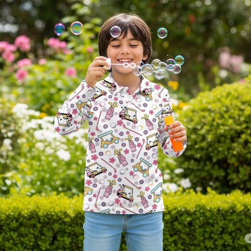 Boys Golf Shirts 3-16Y Kids 1/4 Button Collared Long Sleeve Golf Tops Fall Graphic Tennis Shirts Activewear3