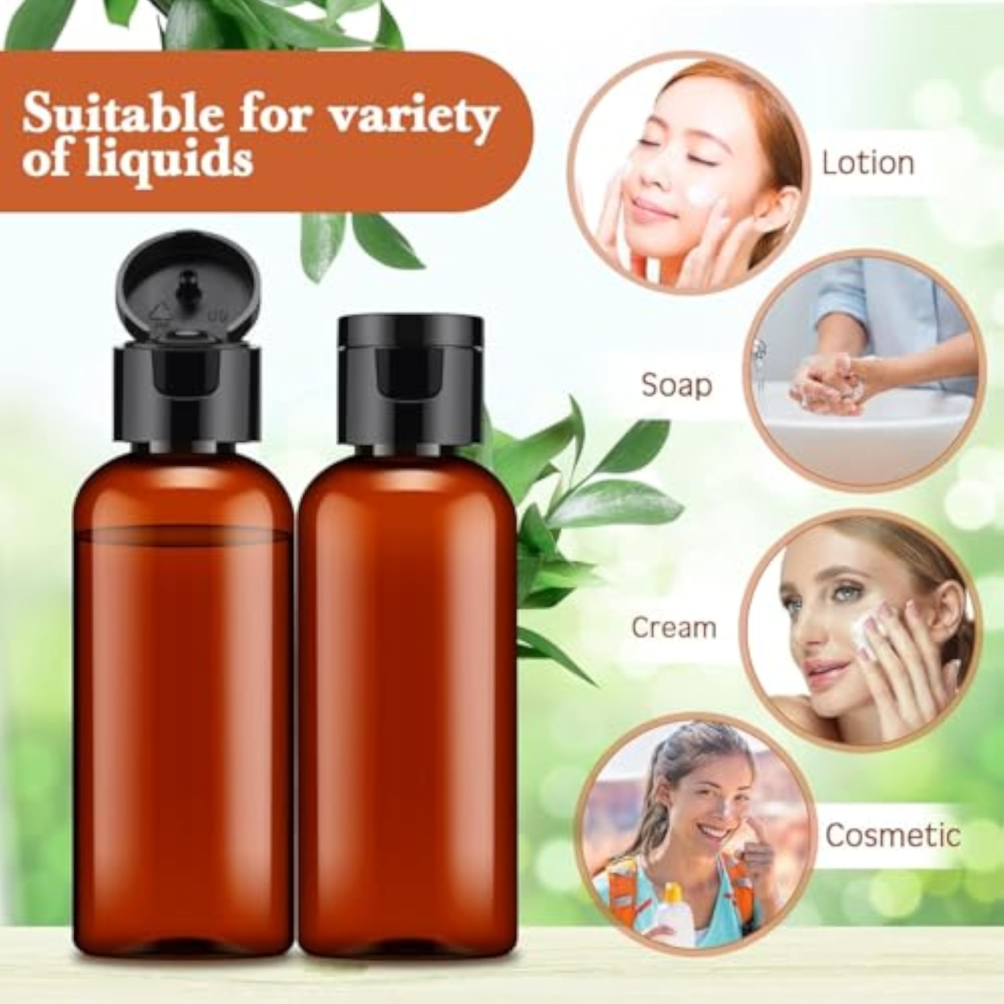 6pcs 50ml Amber Empty Plastic Bottles