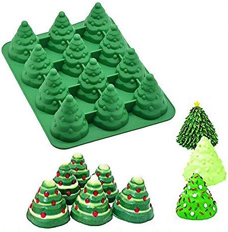 3D Christmas Tree Silicone Mold - MoldFun Xmas Tree Pan Silicone Mold for Mousse Cake Muffin Baking, Ice Cube, Jello, Chocolate, Soap, Lotion Bar, Bath Bomb, Candle (Random Color)