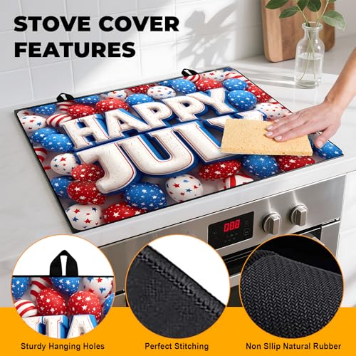 Image of Patriotic Stove Top Cover, Heat Resistant Electric Stove Protector Mat, Large Diatomite Kitchen Counter Mat, Independence Day Decor American Flag Kitchen Accessory (happy july, 28x20 Inch)