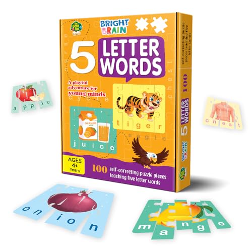 Image of THE BOOK TREE 4+ Years Bright Brain 5 Letter Words Puzzle - Learn to Spell 20 Four Letter Words 100 Pieces- Beautiful Colorful Pictures Age 4+ Gift Box By Majestic Book Club