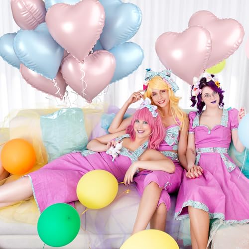 Image of Pink Blue Heart Balloons, 18 Inch Pastel Blue Pink Foil Balloons, 18 Inch Light Pink and Blue Heart Shape Balloon for Girls Boys Birthday Baby Shower Gender Reveal Party Decorations