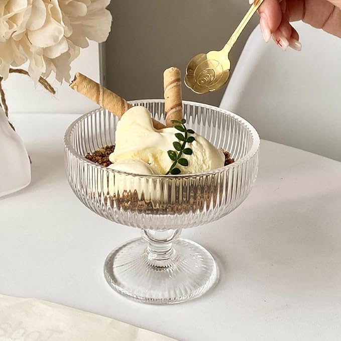 Image of PrimeWorld 260ml Ice Cream Glass Cups - Set of 6 | Dessert, Milkshake, Fruit & Pudding Serving Bowls | Elegant Glass Dishes for Home, Restaurants & Parties | Dishwasher Safe