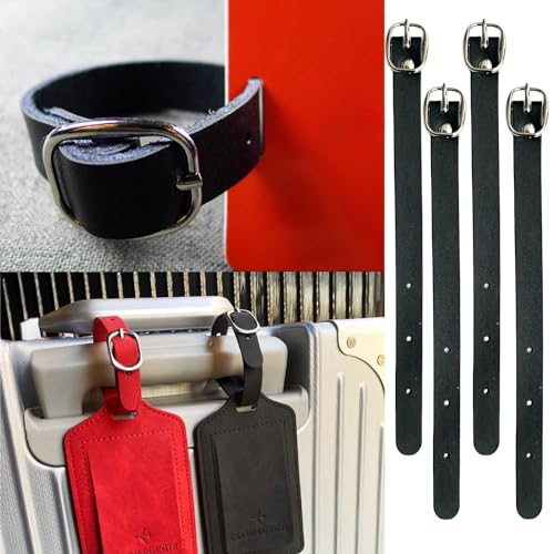 Image of 12 Pack Luggage Tag Strap Black Leather Luggage Labels Strap 8 inchx 0.5 inch Luggage Replacement Loop Straps with Buckle for ID Name Card Pass Holder Storage Hanging Travel Accessories