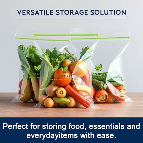 Image of Medium Multipurpose Ziplock Storage Bags | 60 Reusable Bags (21 x 26 cm) | Double Grip Zipper | Leak-Proof, Freezer & Fridge Safe, BPA-Free, Food-Grade Ziplock Pouches