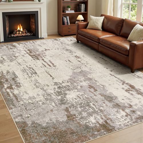 8x10 Area Rug Living Room Rugs - Washable Neutral Modern Abstract Soft Thin Rug Indoor Floor No Slip Rug Carpet for Bedroom Under Dining Table Home Office Decor - Brown/Grey/Beige