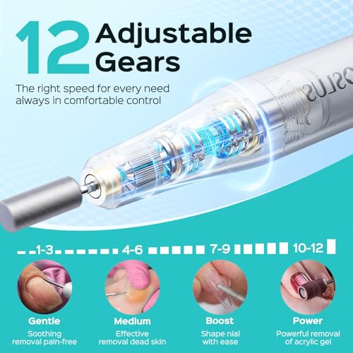 Image of COSLUS C50 Cordless Electric Nail Drill : 12-Speed Professional Nail File with LED Display for All Manicure Shaping & Gel Removal, Nail Art Practice Essentials, Home DIY & Portable Travel Use, Grey