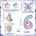 Butterfly Balloons - 6th Birthday Decorations for Girls, Gradient Pink Colorful Foil Balloons, Giant Number 6 Mylar Balloon, Butterfly Theme Party Supplies