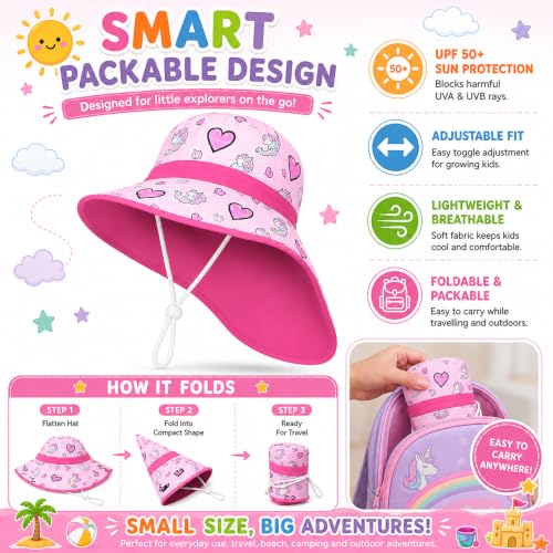 Image of VRITRAZ Sun Protection UPF50+ Bucket Hat Toddler Summer Beach Play Hats with Neck Flap for Girl, Boy, Kids Summer Hat, Bucket Hat for Kids Ages 3-10 Years