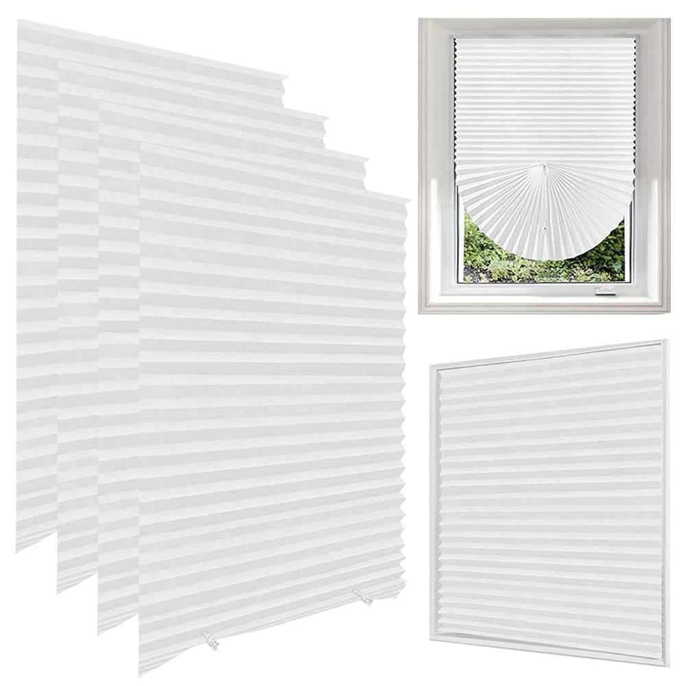 Lotvic 4 Pack Temporary Blinds, 90x180CM Stick on Blinds, Easy to Cut and Fit, No Drill Blind for Windows, Door, Kitchen, Bathroom, Bedroom Blackout Thermal Privacy Protection (White, Light Filtering)