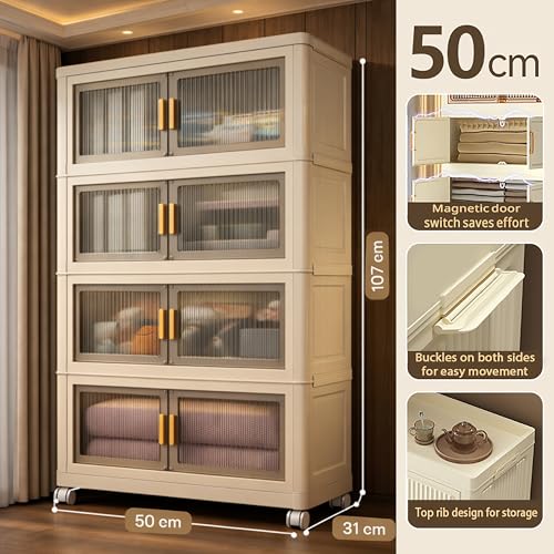 Image of BAMEOS ๐ ๐๐๐๐ Foldable Plastic Rack for Storage /Kitchen Cupboard /Versatile and Sturdy Wardrobe for Clothes /Multipurpose Storage Organizer /Closet for Bedroom /Living Room /Laundry Room - White