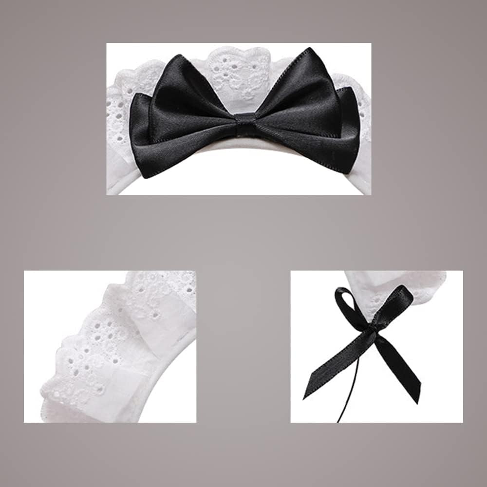 Women's French Maid Headband Ribbon Lace Kawaii Headwear Headpiece for Halloween Christmas Costume (Black white) - Image 3