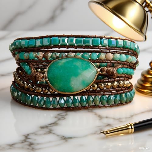 Image of Boho Stone Wrap Bracelet for Women,Turquoise Beaded Bracelet Jewelry Gift