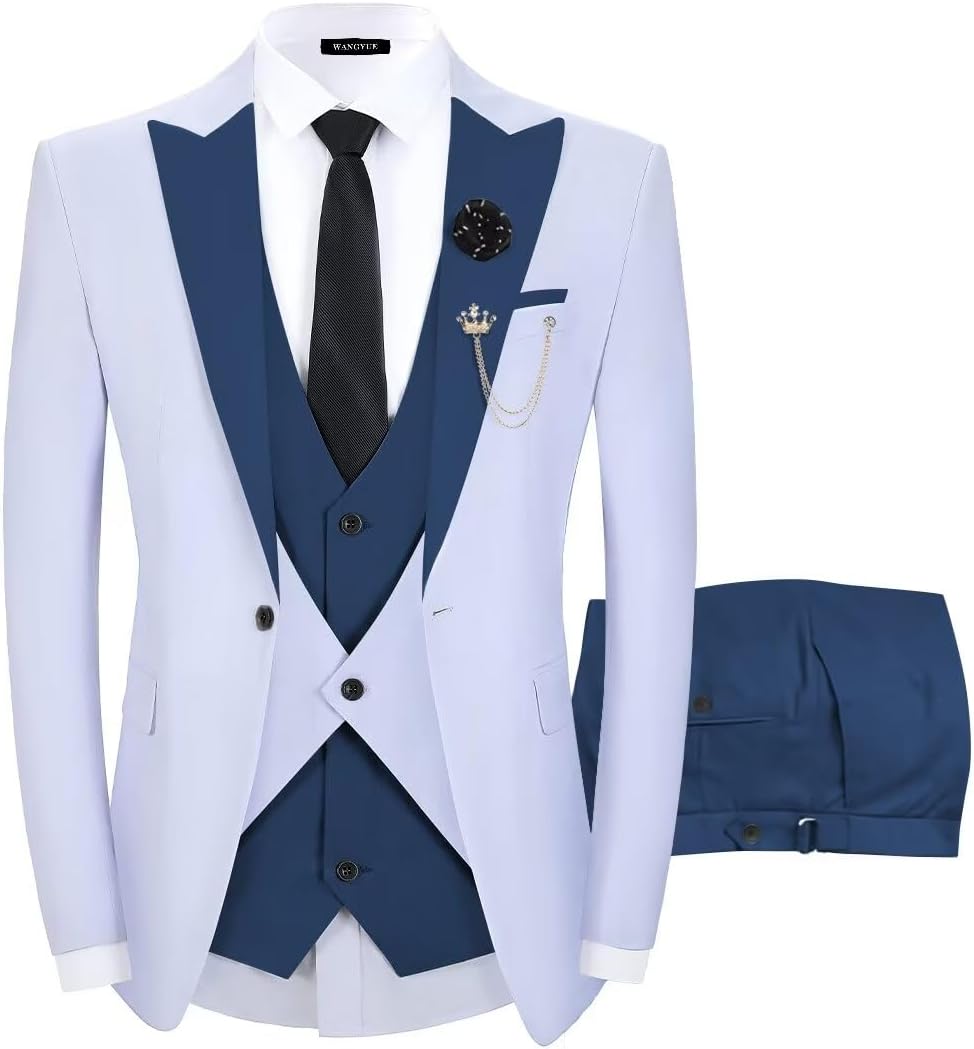 Wangyue Men's Tuxedo Suits Slim Fit 3 Piece Suit Formal Wedding Groomsmen Suit Prom Tuxedo Set