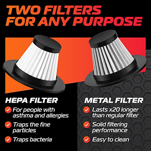 By-Power Car Vacuum Cleaner, Portable High Power Mini Handheld Car Vacuum W/Attachments For Wet And Dry Cleaning, 12V, 16 Ft Cord With Bag, Auto Accessories Kit With 2 Filters For Car Interior #TOP2