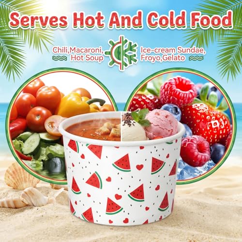 Image of Funnymoom 50 Pack Watermelon Ice Cream Cups 9 oz Watermelon Disposable Dessert Bowls Melon Paper Soup Bowls Snack Cups for Hot or Cold Food for One In A Melon Summer Fruit Baby Shower Birthday Party