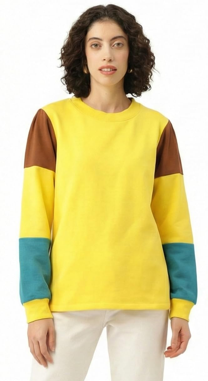 Yellow Color Block Sweatshirt for Girls-picture-48