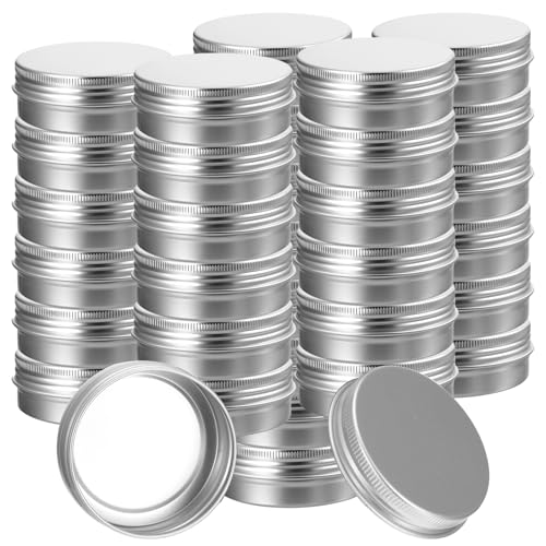 50-Pack Silver 1 oz Aluminum Tin Jars with Screw Lids – Refillable Cosmetic Containers for Lip Balm, Creams, Candles & DIY Crafts
