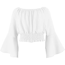 Girls Renaissance Peasant Blouse Off Shoulder Trumpet Sleeve Tops 2025 Summer Trendy Solid Pirate Boho Tunic Shirts