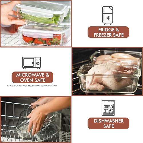 Image of Razab 16 Pc (Set of 8) 30 Oz Glass Meal Prep Containers with Lids, Airtight Large Glass Food Storage Containers, Reusable Leak Proof BPA Free, Freezer to Oven and Dishwasher Safe