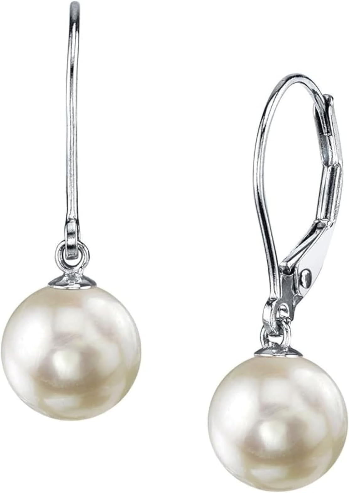 White Japanese Akoya Real Pearl Earrings for Women - 14k Gold Leverback Earrings | Earrings with Genuine Cultured Pearls Pearl Gifts for Christmas, Holidays and Anniversary