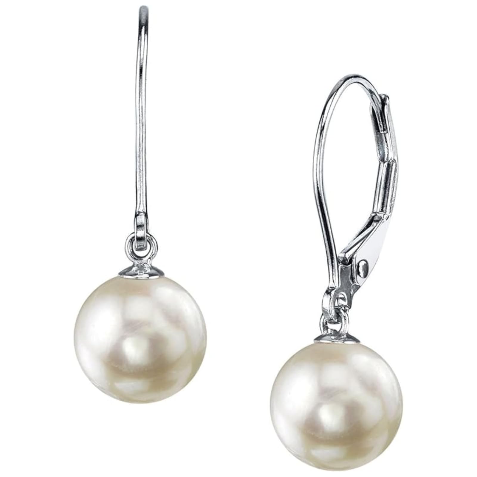 White Japanese Akoya Real Pearl Earrings for Women - 14k Gold Leverback Earrings | Earrings with Genuine Cultured Pearls Pearl Gifts for Christmas, Holidays and Anniversary