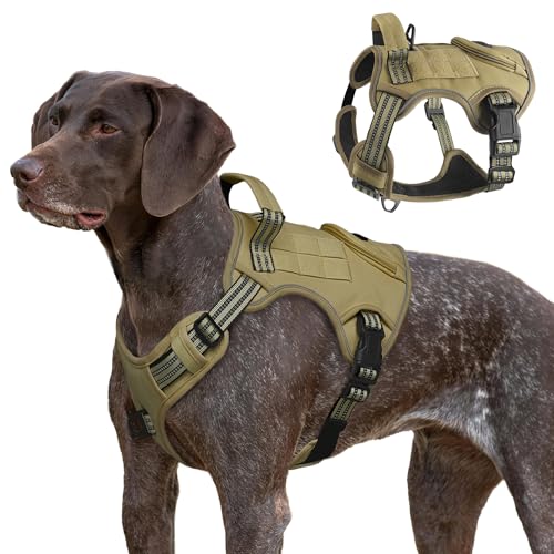 Pettorina tattica per cani di taglia grande, resistente, anti-tiro, militare, con maniglia di controllo e 2 toppe, regolabile, riflettente, morbida, imbottita, per addestramento, passeggiate ed