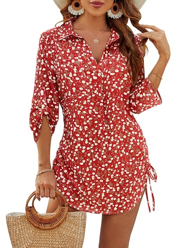 Image of Blooming Jelly Womens Bathing Suit Cover Ups Bikini Swimsuit Coverup Drawstring Beach Dress Shirt