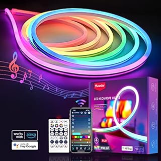 Lucienstar Neon Light Strip - 5M RGBIC Rope Lights with Music Sync, 16 Million DIY Colors,Creative DIY Design, Works with Alexa and Google Assistant, LED Strip Lights for Gaming Room Wall Decor