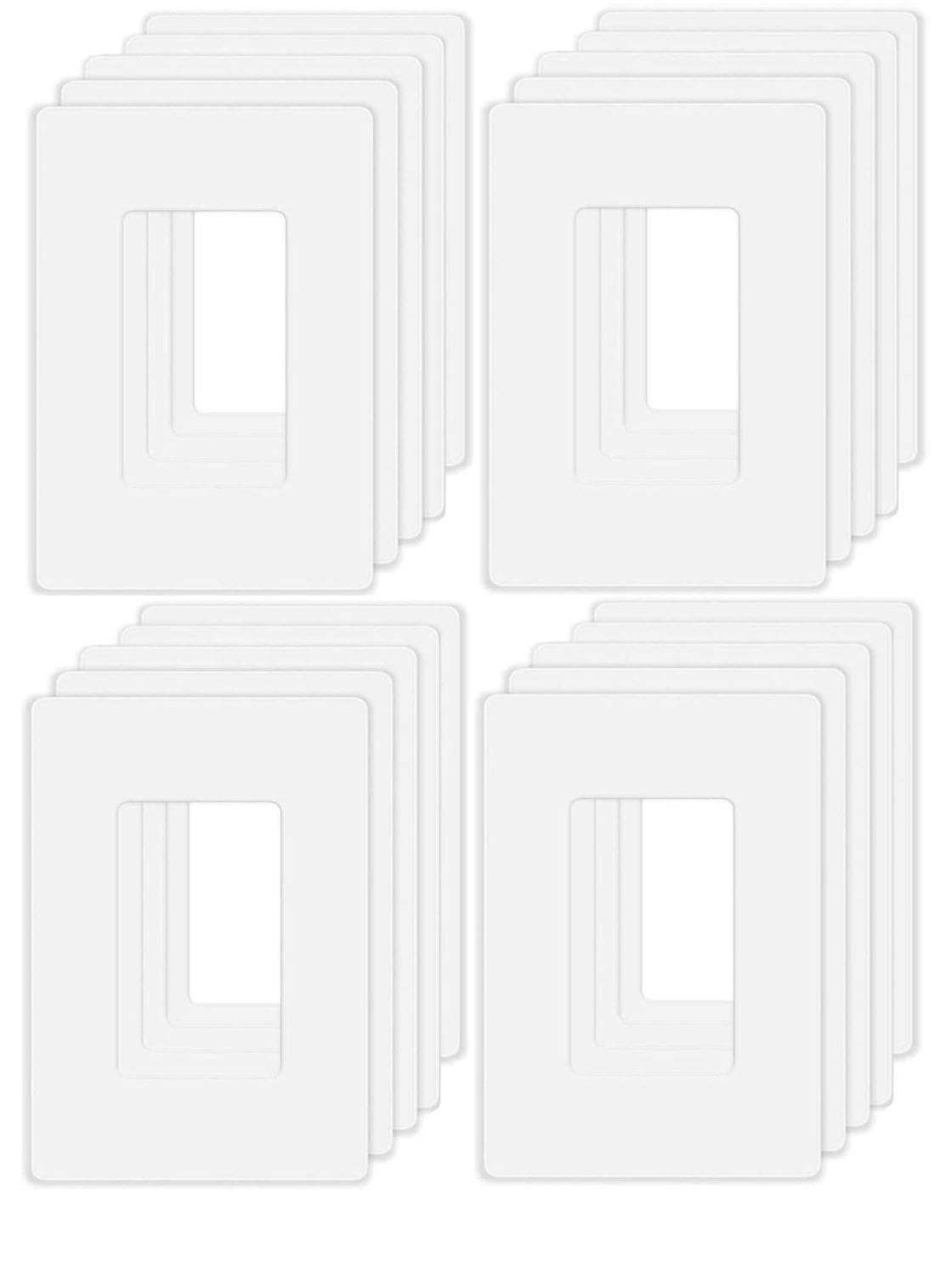 ZEFTV Screwless Decorator Wall Plates 1-Gang Switch Outlet Electrical Cover Plate Unbreakable Thermoplastic Faceplate for Decorative Receptacle Outlet Switch, White (20 Pack)