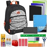 Trail maker Backpack with Supplies | 17 Multipocket Backpack with 30 Piece Stationery Set for Travel, Work - Orange, Black, and Grey Backpack Set, Large, 2672SS