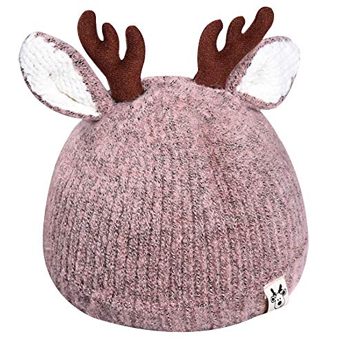 EDITHA Warm Beanie Cute Reindeer Antlers Baby Hat Crochet Knitted Hat for Toddler Girls Boys Pink