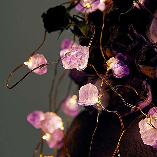 Mengnan Thct YS-001 Mengnan Natural Crystal Lights Natural Amethyst Raw Stones String Lights 10Foot 40Leds Amethyst Crystal Led String Lights Battery Operated With Remote For Valentine'S Day Wedding Party Indoor Decor thumb #1